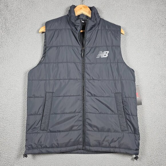 New Balance Puffer Tech Vest Mens Size Medium Black Quilted Comfort Fit Full Zip - Picture 1 of 14